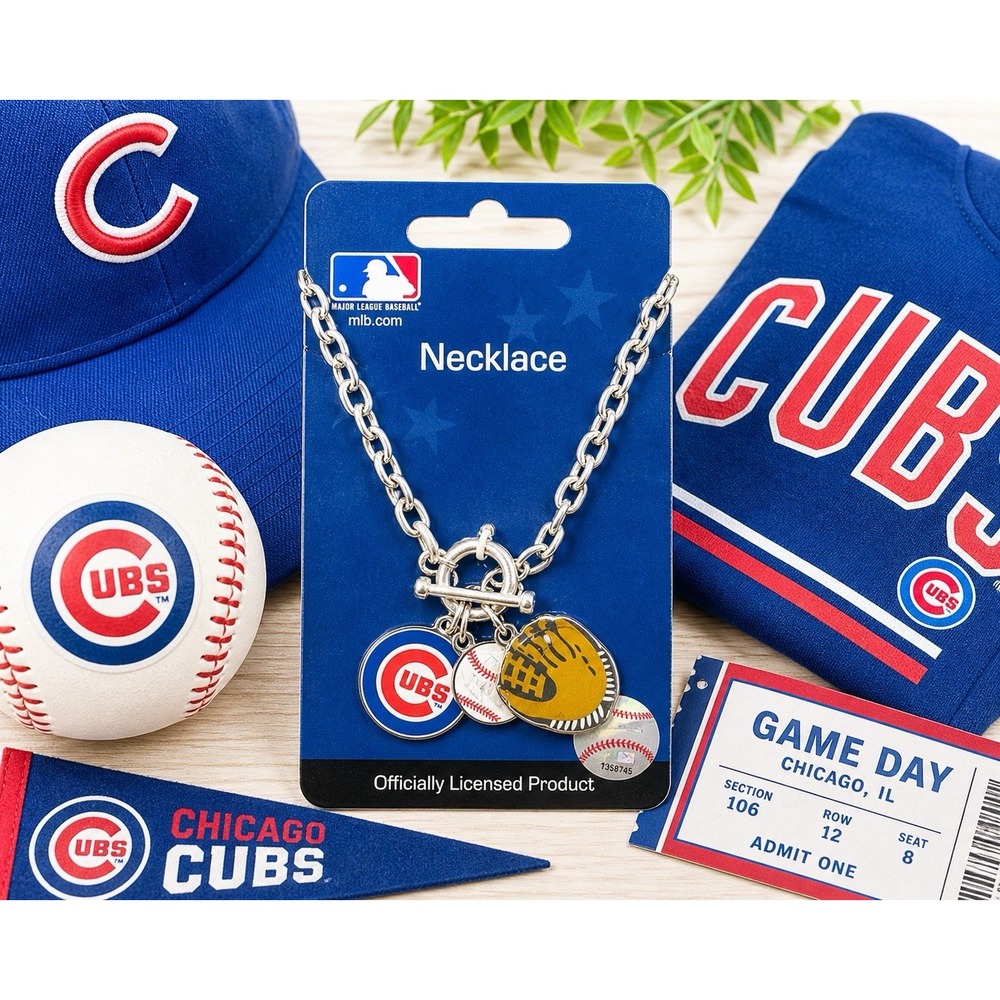 Chicago Cubs Charm Necklace MLB Licensed Silver Toggle Chain 18" NOS